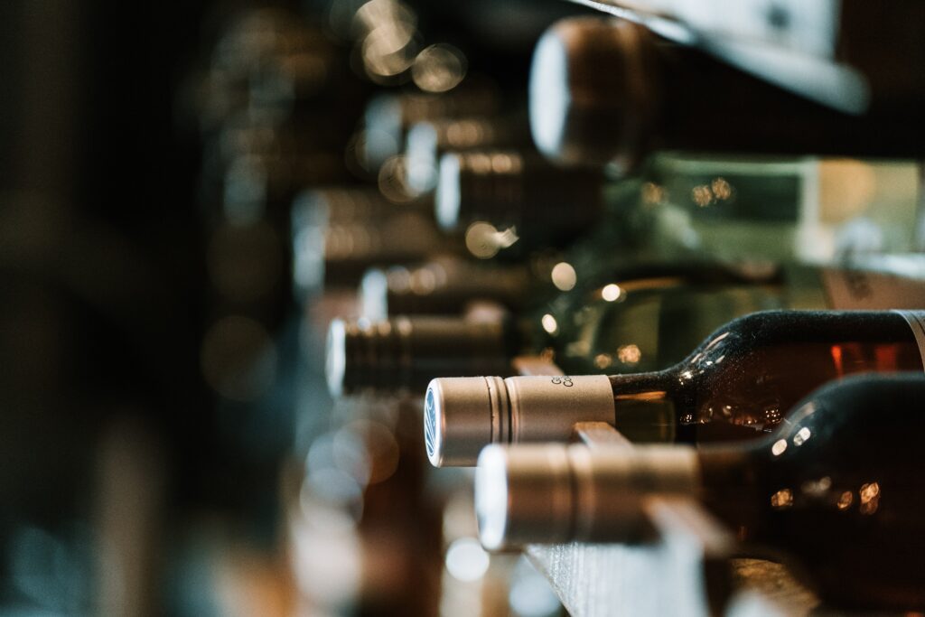 Wine bottles in a wine cellar