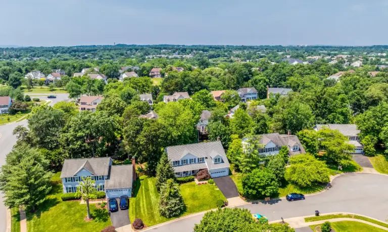 Aerial view of Ashburn homes sold by the best listing agent and buyers agents Garrell Group Realtors in Loudoun County