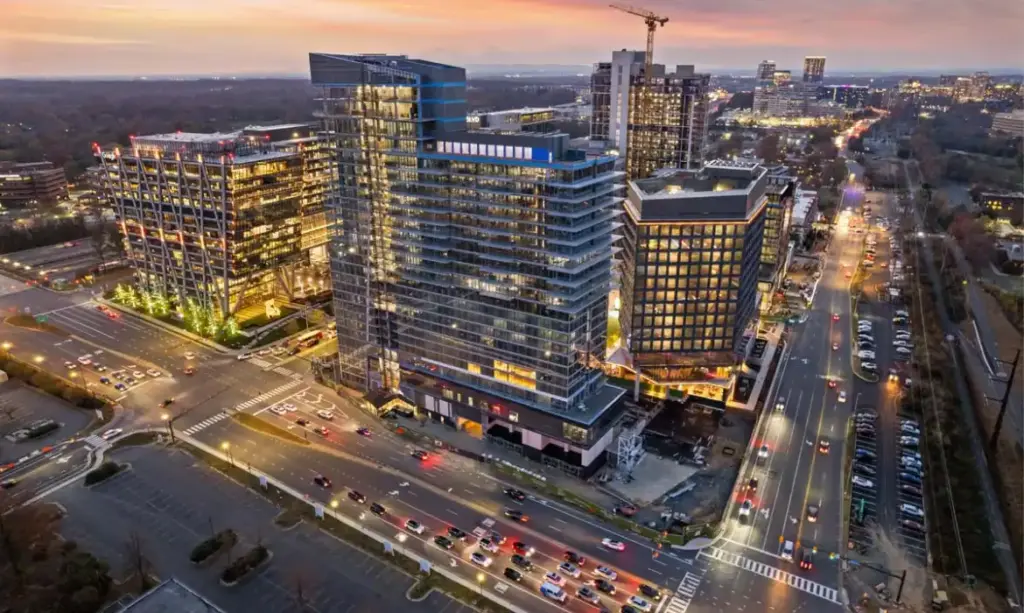 Dusk view of the Midtown Building in Reston, where top Loudoun County realtors have sold properties