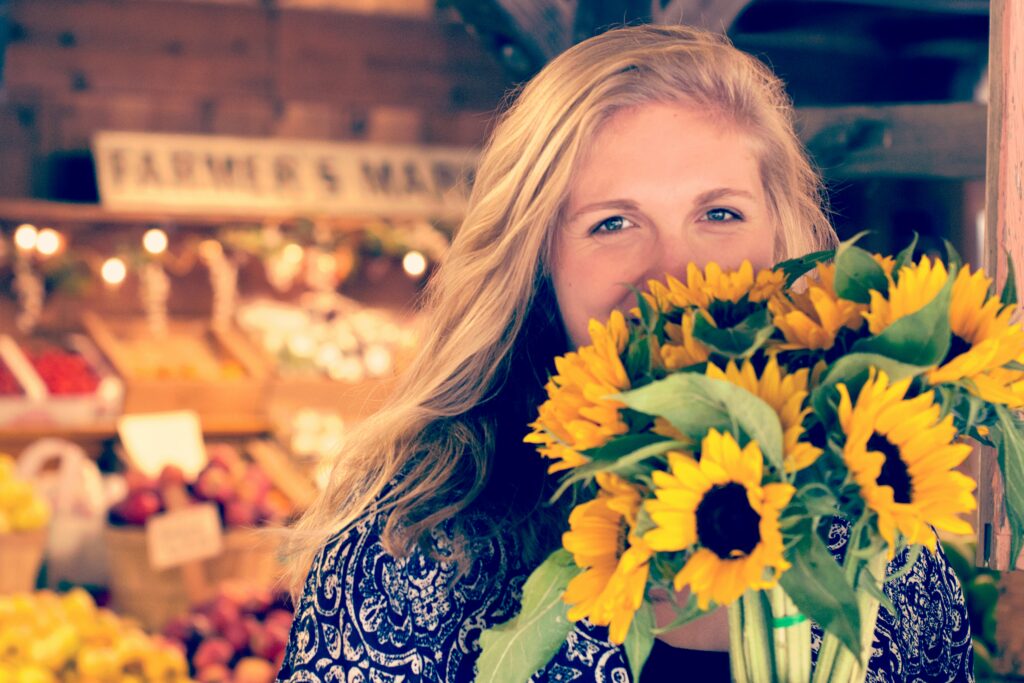 Resident enjoying the Purcellville farmers market in Western Loudoun County Virginia
